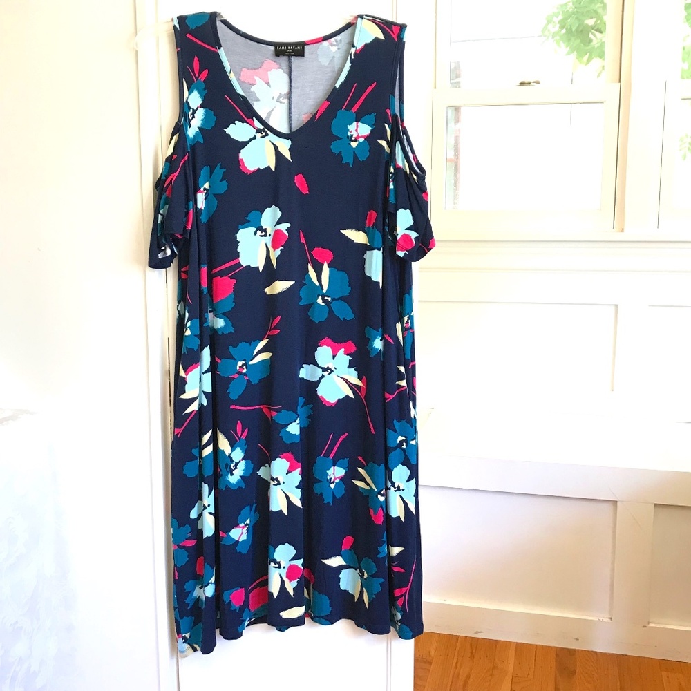 LANE BRYANT Floral Midi Dress Short Sleeve Cold Shoulder Plus Size 18/20 1X